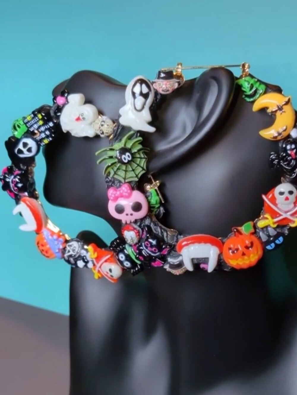 Hand CRAFTED Festive Halloween Charm Hoop Earrings in Multicolored